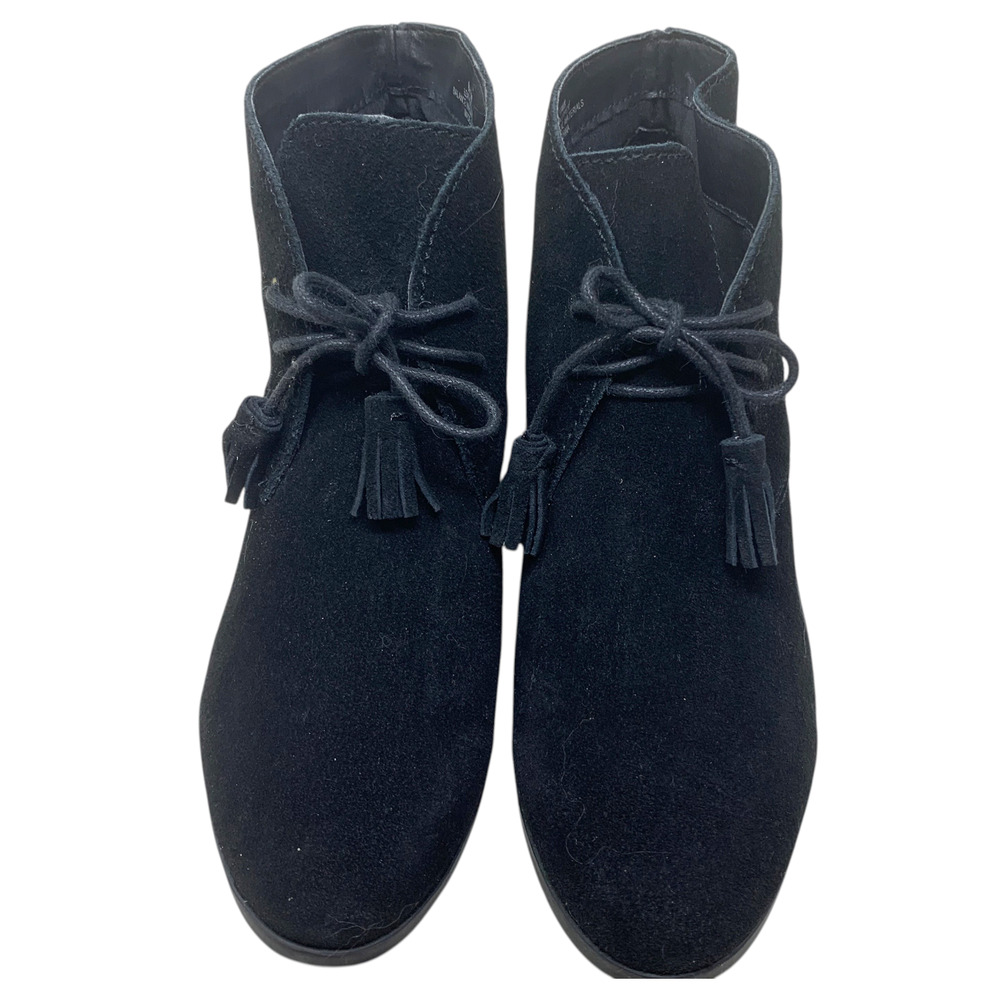 Crown Vintage Tami Sz 8 Black Suede Leather Chukka Boots Tassel Mini Wedge Heel - Picture 5 of 8